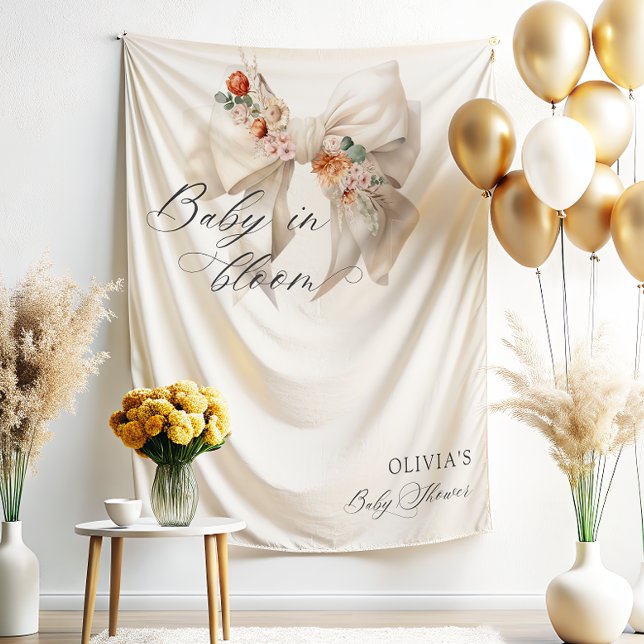 Tenture Bébé en fleurs Bow blanc Baby shower floral (Créateur téléchargé)