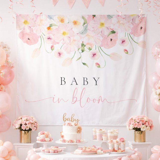 Tenture Bébé en fleurs Fête de naissance bébé fille rose (Créateur téléchargé)