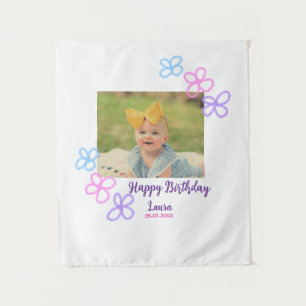Tenture Bébé enfants 1er anniversaire ajouter nom date ajo