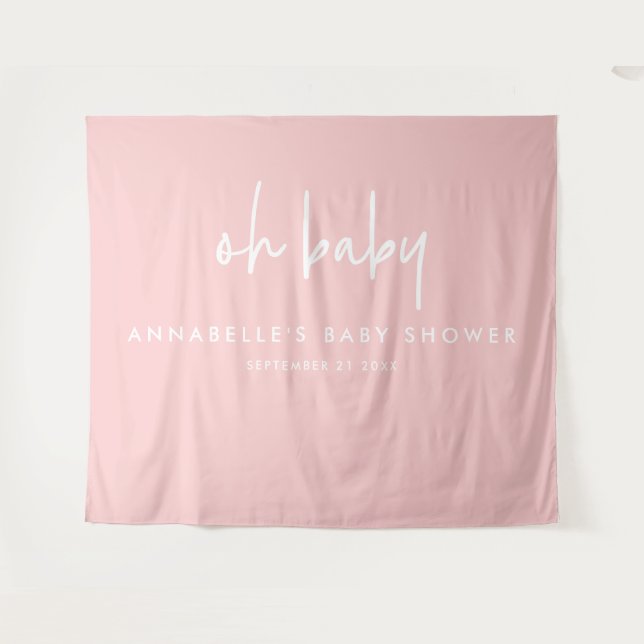 Tenture Bébé fille baby shower rose moderne typographie un (Devant (Horizontal))