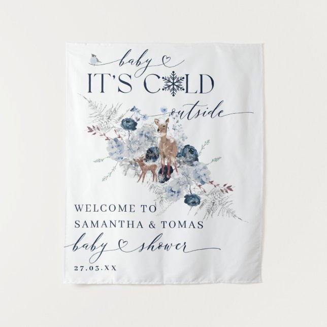 Tenture Bébé froid en dehors du Baby shower de cerfs flora (Devant)
