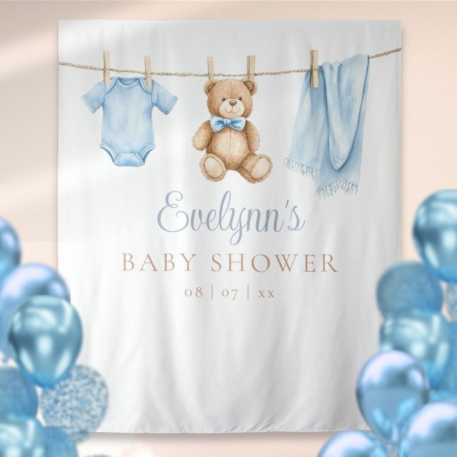 Tenture Bébé Garçon Clothesline Baby shower photo fond (Baby Boy Clothesline Baby Shower Photo Backdrop)