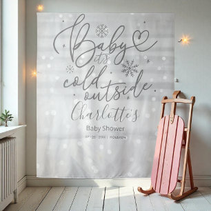 Tenture Bébé Il fait froid dehors Baby shower Argent fond