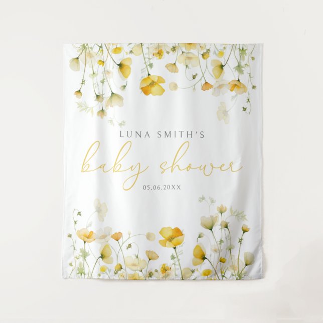Tenture Bébé Jaune En Fleur Baby shower Floral Arrière-pla (Devant)