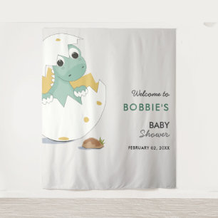 Tenture Bébé mignon Dino dans Baby shower neutre oeuf fond