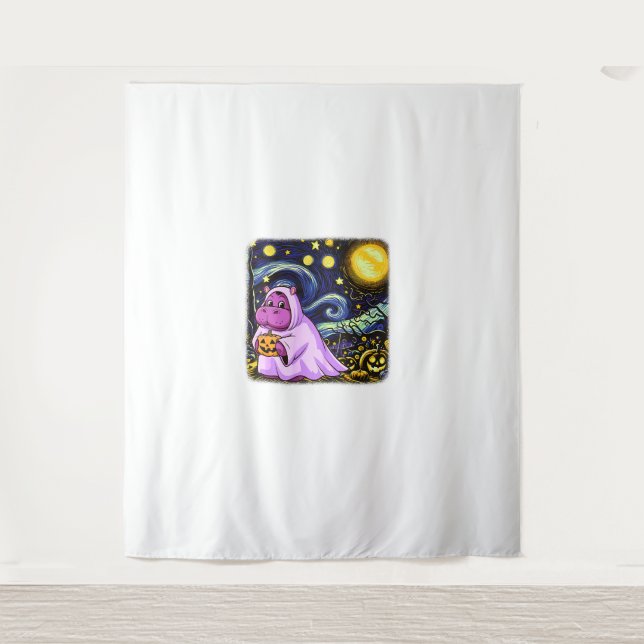 Tenture Bébé mignon Moo Deng Halloween Van Gogh Starry Nui (Devant)