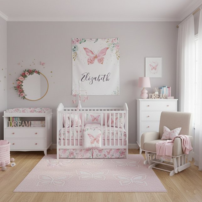 Tenture Bébé papillon et floral pastel  (Créateur téléchargé)