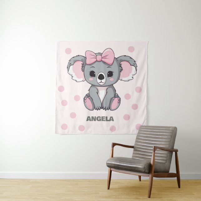 Tenture Bébé rose Koala Ours (En situation)