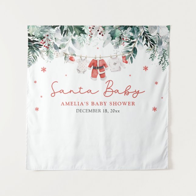 Tenture Bébé Santa Rouge Vêtements de Noël Bébé Shower (Devant)