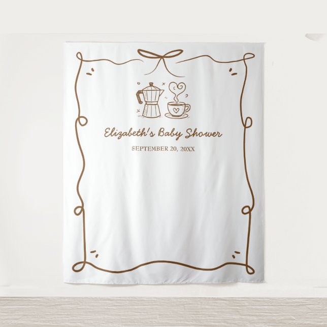Tenture Bébé se prépare un café Baby Shower (Devant)
