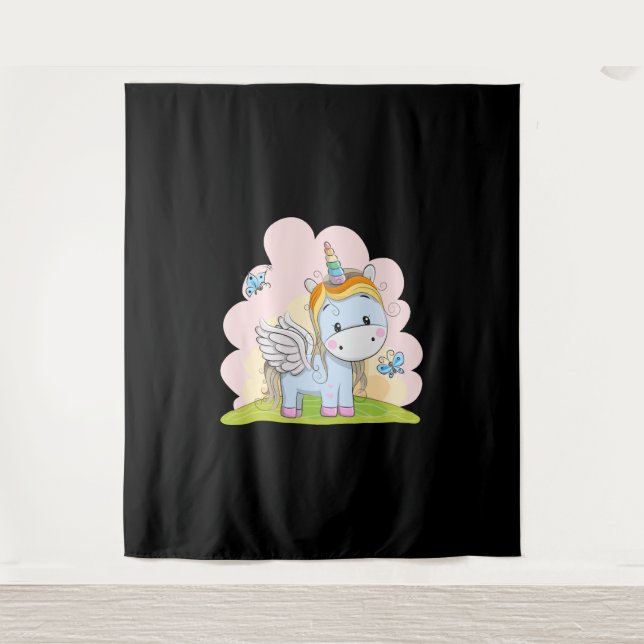 Tenture Bébé Unicorne Papillon Barrière Aquarelle (Devant)
