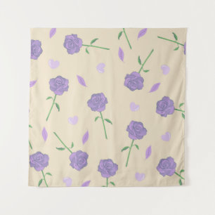 Tenture Beige violet Rose Floral Boho Motif botanique