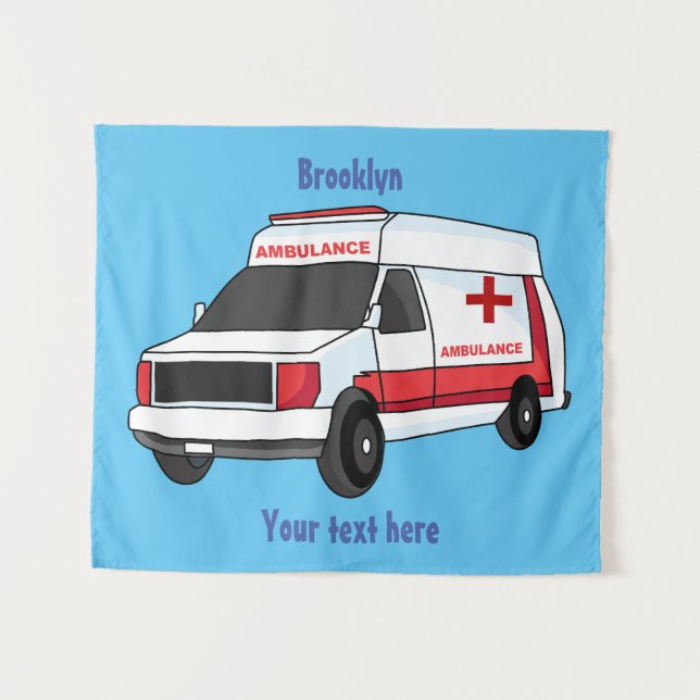 Tenture Belle ambulance rouge caricature van (Devant (Horizontal))