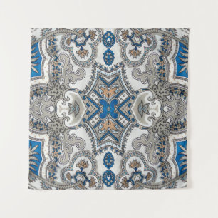 Tenture Belle arabesque blanche et bleue, motif islamique