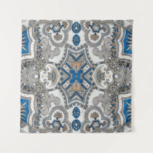 Tenture Belle arabesque blanche et bleue, motif islamique