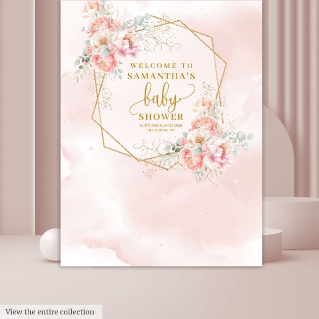 Tenture Belle baby shower de fleurs rose vif en toile de f (Beautiful blush pink flowers baby shower backdrop)
