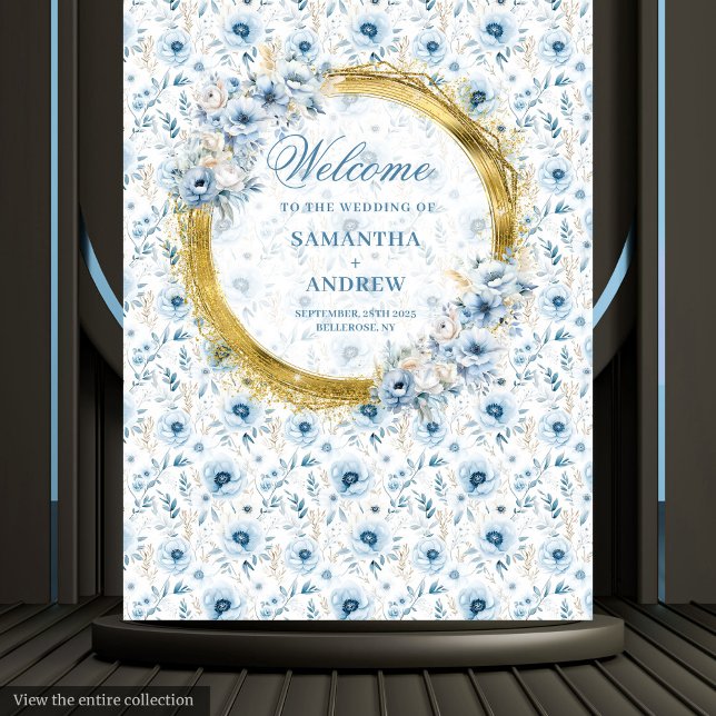 Tenture Belle bannière de mariage bohème pastel bleu et or (Beautiful Boho Pastel Blue Gold Wedding Banner Tapestry)
