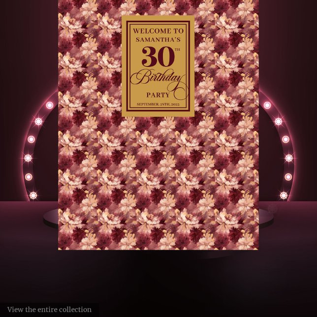 Tenture Belle Brousse Bourgogne Or 30e Anniversaire Tapiss (Lovely Blush Burgundy Gold 30th Birthday Tapestry Decor)