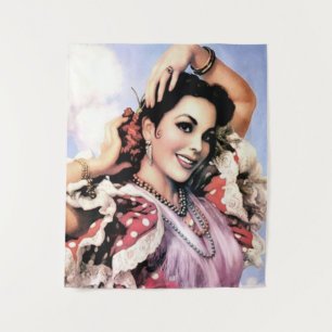 Tenture Belle danseuse de flamenco espagnole en Poka Rouge