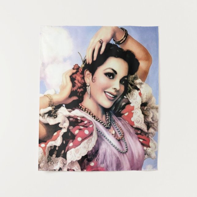 Tenture Belle danseuse de flamenco espagnole en Poka Rouge (Devant)