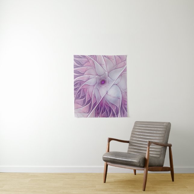 Tenture Belle Fleur Rose Moderne Art Fractal Abstrait (En situation)