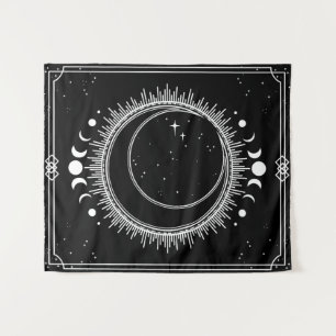 Tenture Belle Lune et Soleil avec Étoiles Noir et Blanc