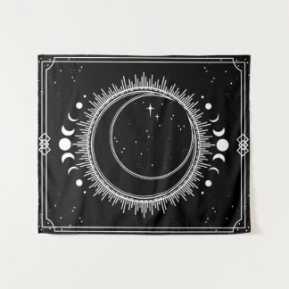 Tenture Belle Lune et Soleil avec Étoiles Noir et Blanc