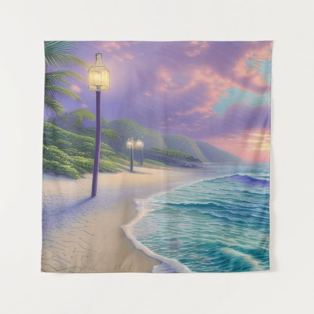 Tenture Belle Plage Océan Vagues Nuages de nuit (Devant)