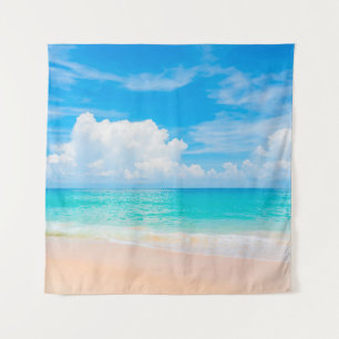 Tenture Belle plage tropicale avec ciel bleu et c blanc