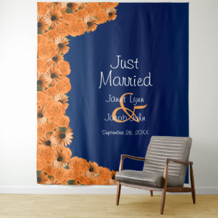 Tenture Belle Rose Orange et Bleu Marine II