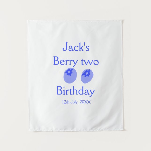 Tenture Berry deux anniversaire bleu berry ajouter nom dat (Devant)