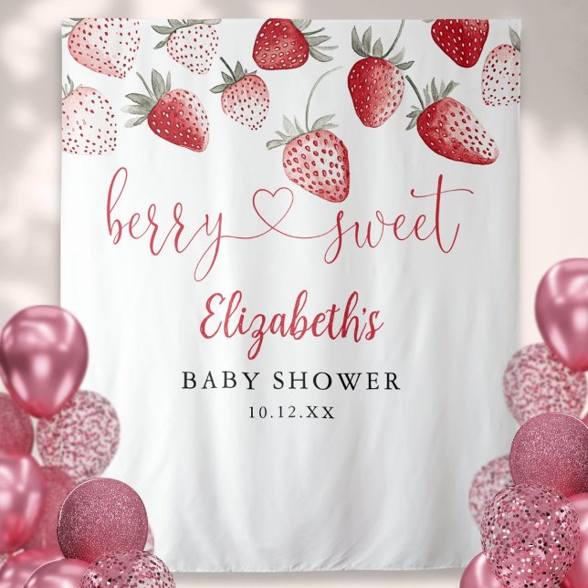 Tenture Berry fraise Baby shower doux Fond photo (Strawberry Berry Sweet Baby Shower Photo Backdrop)