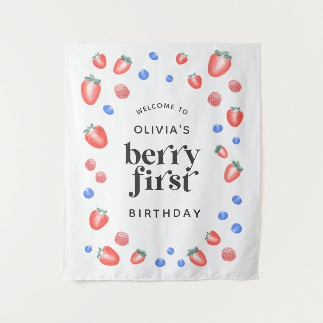 Tenture Berry Premier Anniversaire Bienvenue aux fraises  (Devant)