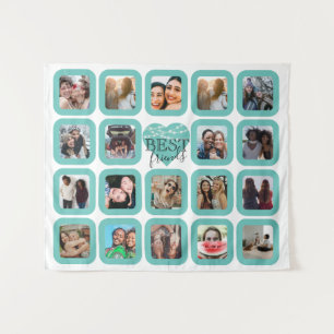 Tenture BEST AMIS Photo Collage Coeur Turquoise avec lumiè