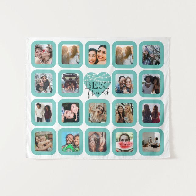 Tenture BEST AMIS Photo Collage Coeur Turquoise avec lumiè (Devant (Horizontal))