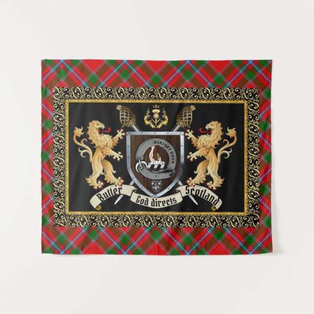 Tenture Beurre Clan Badge & Motto avec Lions (Devant (Horizontal))