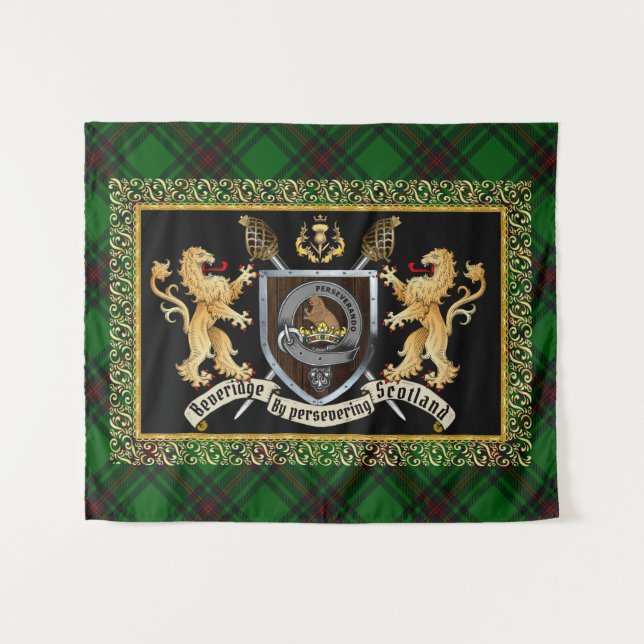 Tenture Beveridge Clan Badge & Motto avec Lions (Devant (Horizontal))