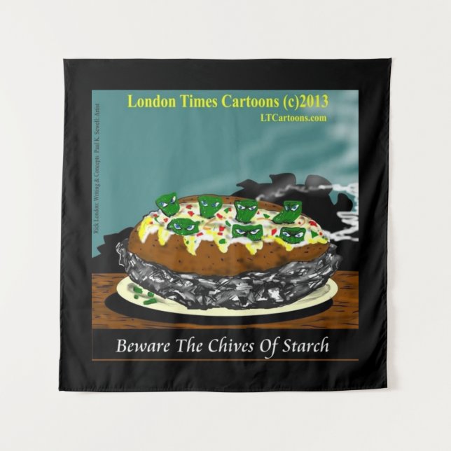 Tenture Beware the Chives of Starch – Funny Foodie Cartoon (Devant)