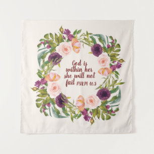 Tenture Bible chrétienne florale aquarelle rose violet