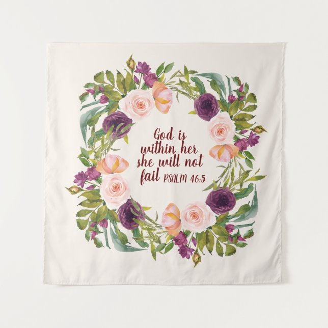 Tenture Bible chrétienne florale aquarelle rose violet (Devant)