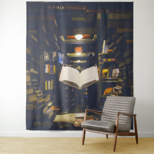 Tenture Bibliothèque Livres étagères Ouvrir livre Lire