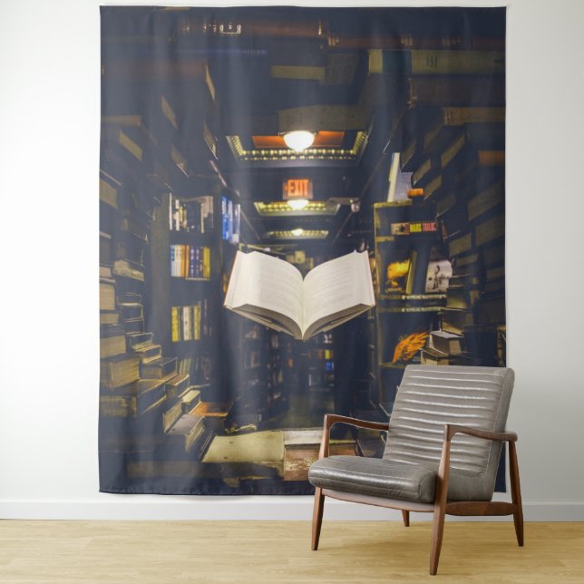 Tenture Bibliothèque Livres étagères Ouvrir livre Lire (En situation)