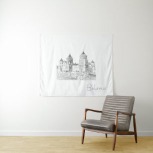 Tenture Biélorussie Mir Castle Cityscape Sketch Tapestry