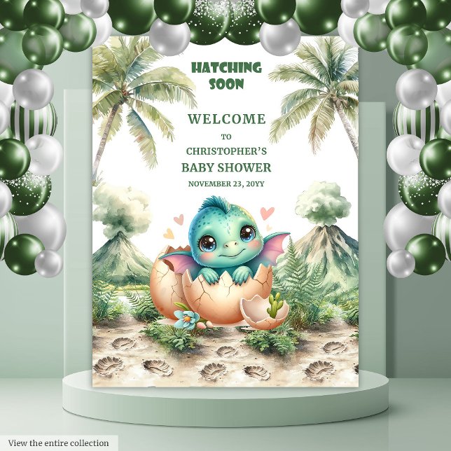 Tenture Bientôt l'Éclosion Bannière Personnalisée pour Bab (Hatching Soon Personalized Baby Shower Banner Dino)