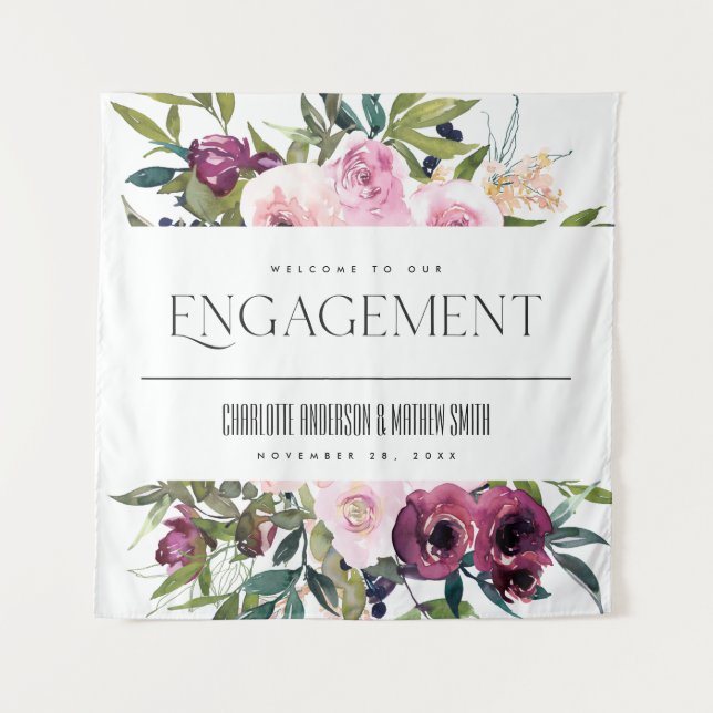Tenture BIENVENU Engagement bouquet floral burgundy ROUGIS (Devant)