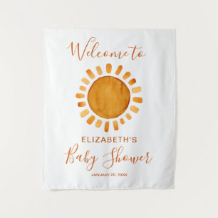 Tenture Bienvenue à la baby shower aquarelle soleil jaune
