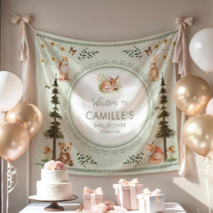 Tenture Bienvenue à la Baby Shower Bois de Sage Vert