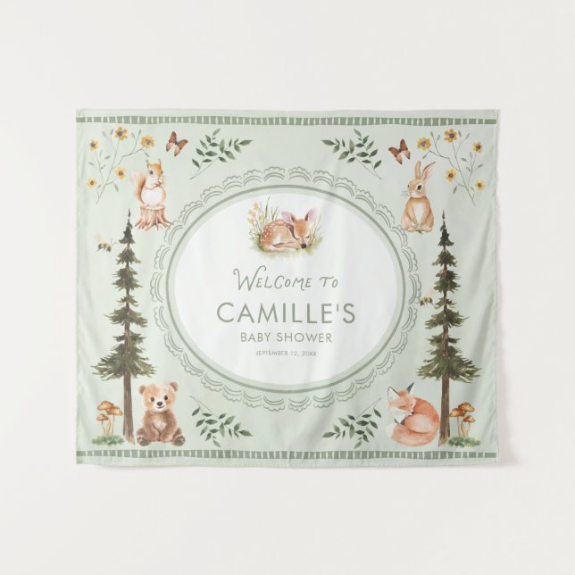 Tenture Bienvenue à la Baby Shower Bois de Sage Vert (Devant (Horizontal))