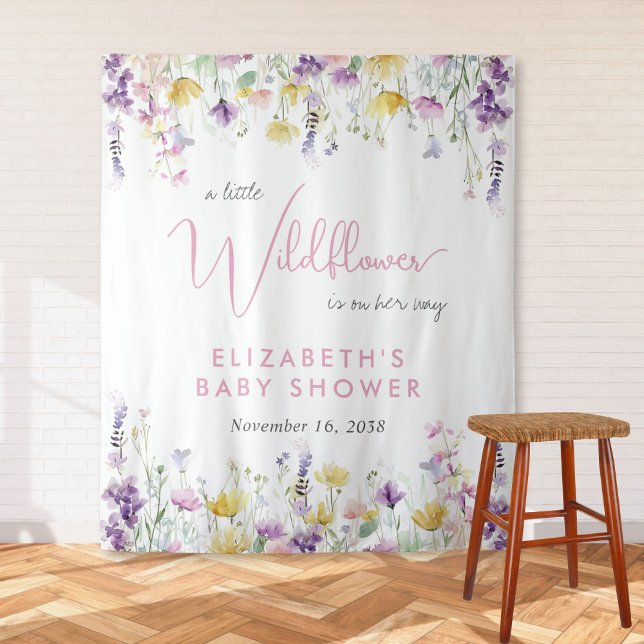 Tenture Bienvenue à la Baby Shower Champêtre Bohème avec A (Boho Wildflower Watercolor Baby Shower Welcome Tapestry)