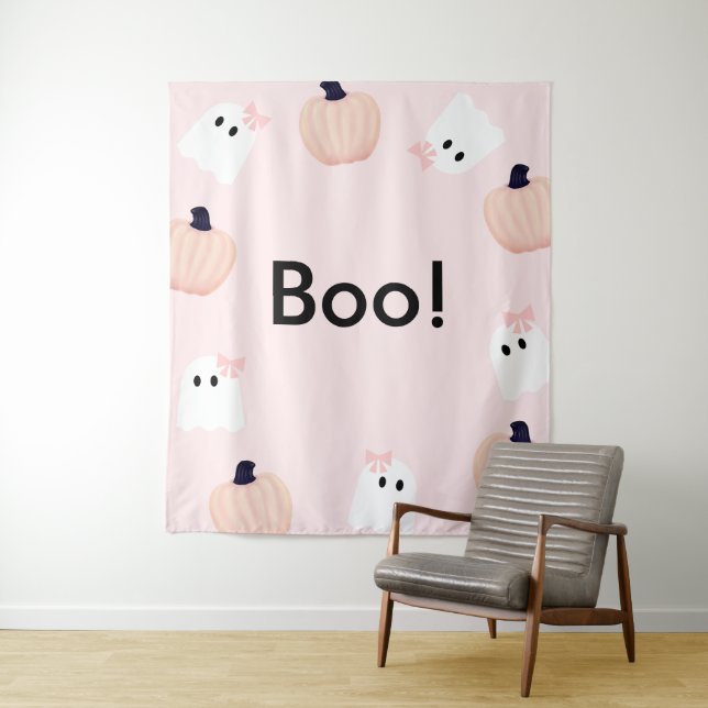 Tenture Bienvenue à la fille fantôme d'Halloween Citrouill (En situation)